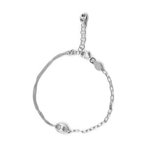 Sterling Silver 925 Puffed Mariner Charm Double Strand Curb Paperclip Bracelet